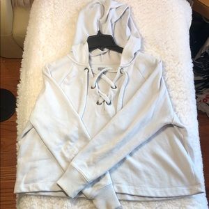 Baby Blue Pullover with Cross hatched Drawstring